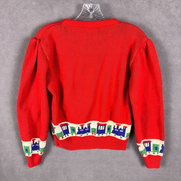 Touchy Subject Christmas Sweater Size S Vintage Train 3D Santa Holiday USA Made - Picture 6 of 11